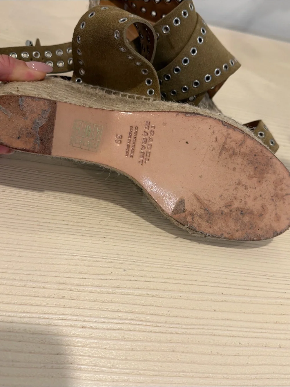 Isabel Marant beige Suede Eyelet Espadrille Sandals